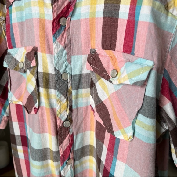 Arizona Boy’s S/S Snap Close Pink/yellow/red/teal Plaid Shirt Size M (10/12) - Picture 5 of 11